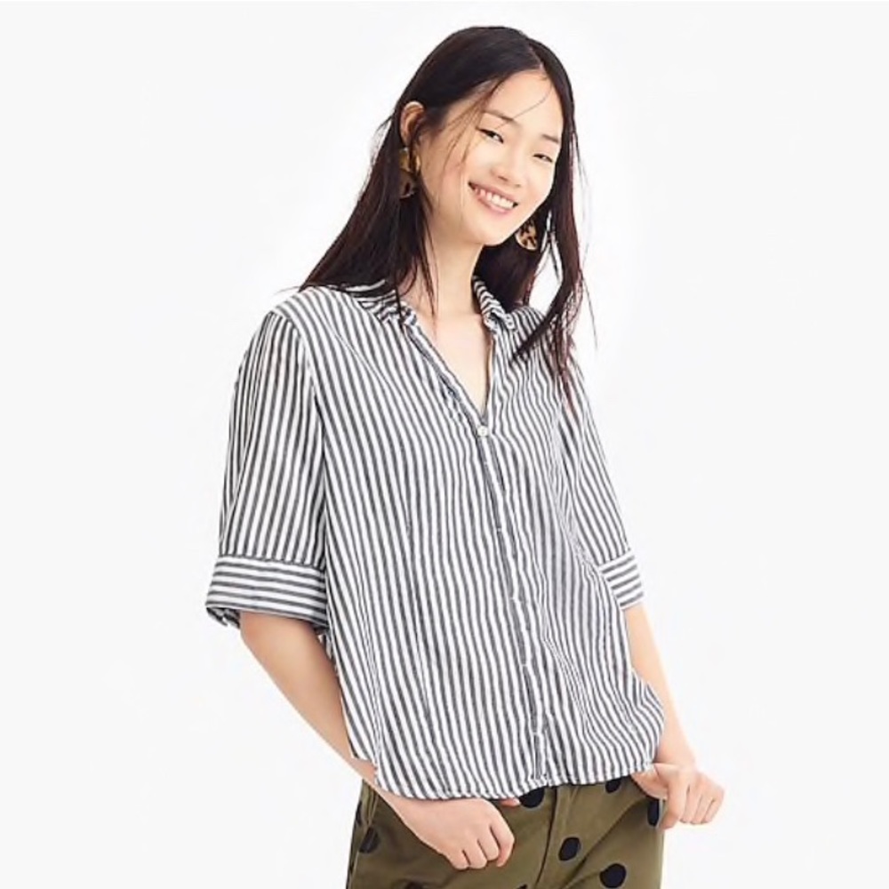 J. Crew Short Sleeve Button Up Stripe Top XXS